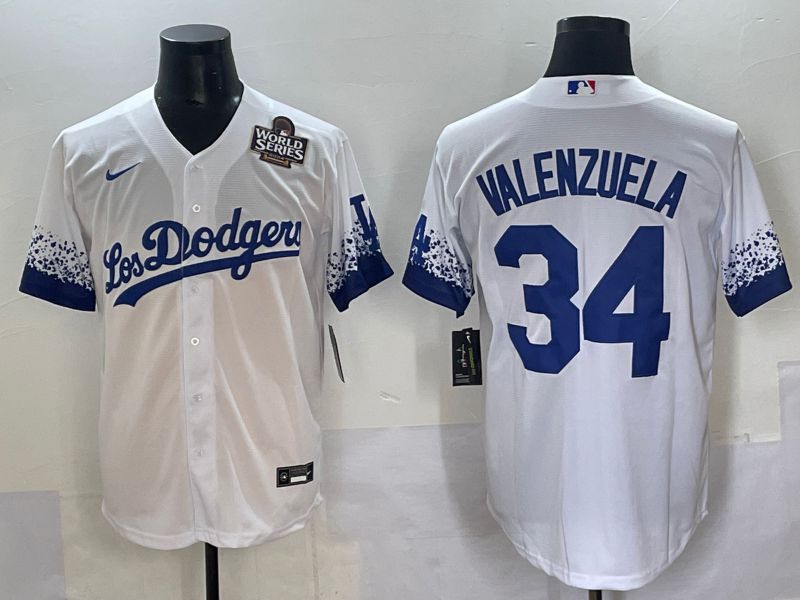 Men 2025 Los Angeles Dodgers #34 Valenzuela White blue City Edition Nike MLB Jersey style 6